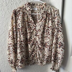 Avara Patterned Cream and Brown Blouse Size Medium